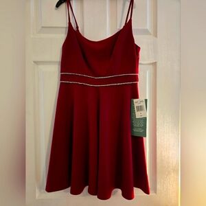 Elegant burgundy dress with Rhinestone Detail